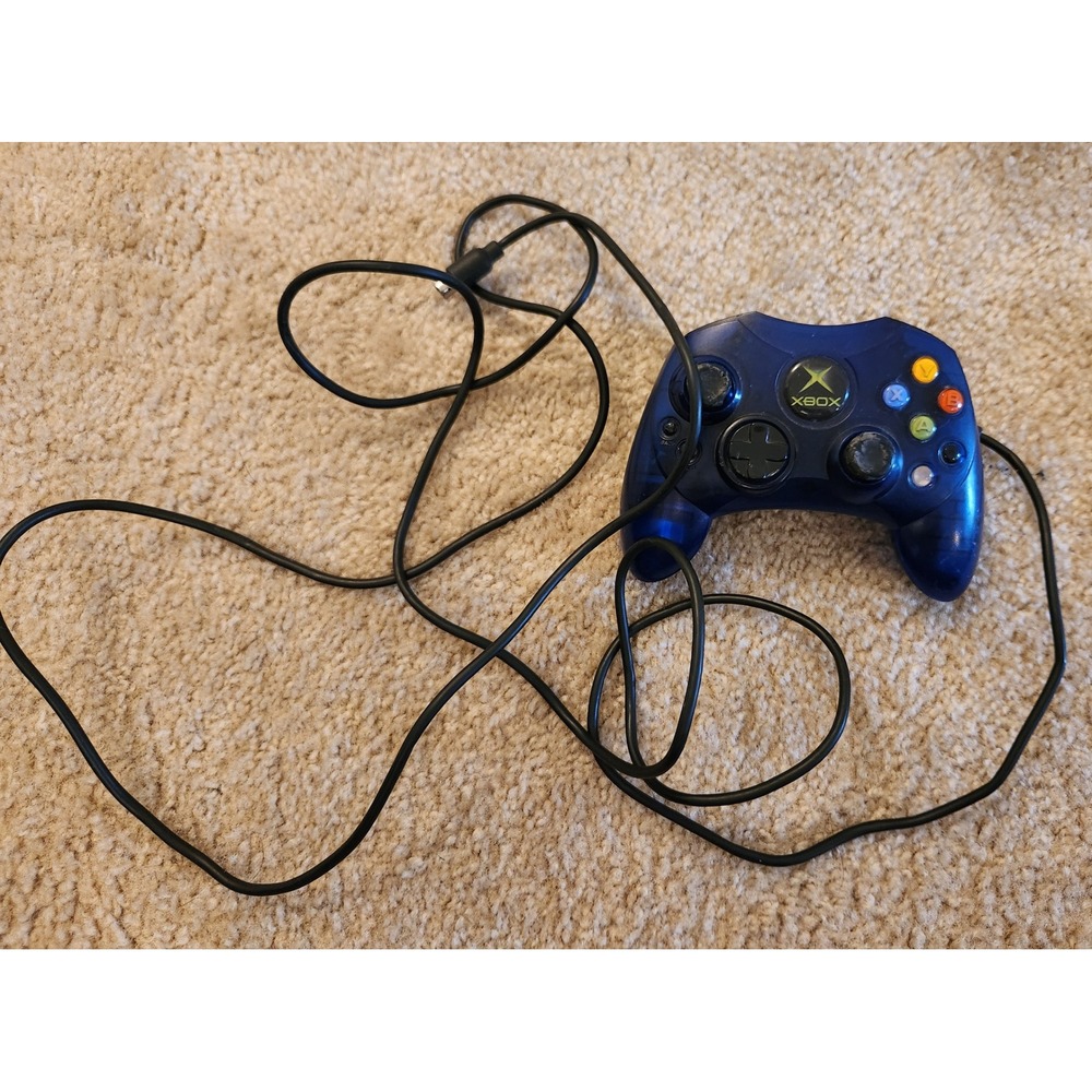 Original Microsoft Xbox Controller S Translucent Blue Wired Gamepad OEM UNTESTED